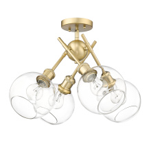 Golden 1945-SF BCB-GLOBE-CLR - Wry Lighting Axel 4-light Semi-Flush Mount in Brushed Champagne Brass and Globe Clear Glass